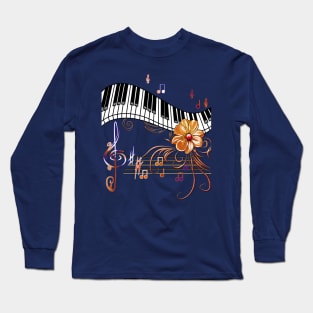 Piano Musically Gold Flower Long Sleeve T-Shirt